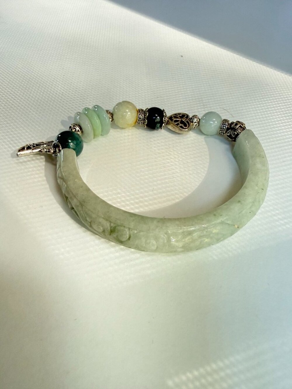 Carved Jade Half Bangle Bracelet – Natural Jade Beads